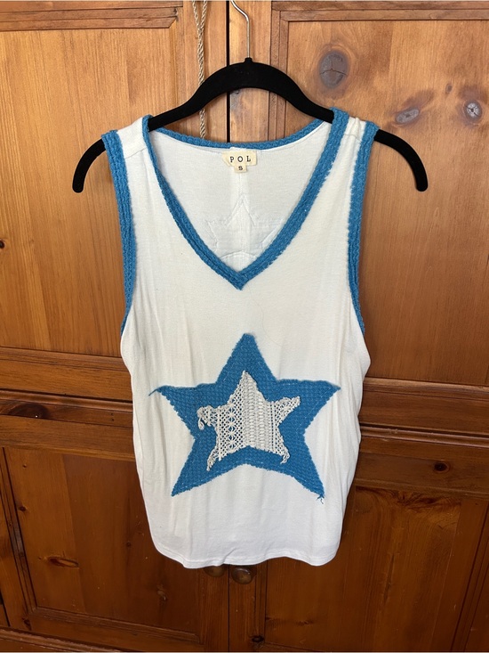 POL Tops - POL White Knit Tank with Blue Star Trim
